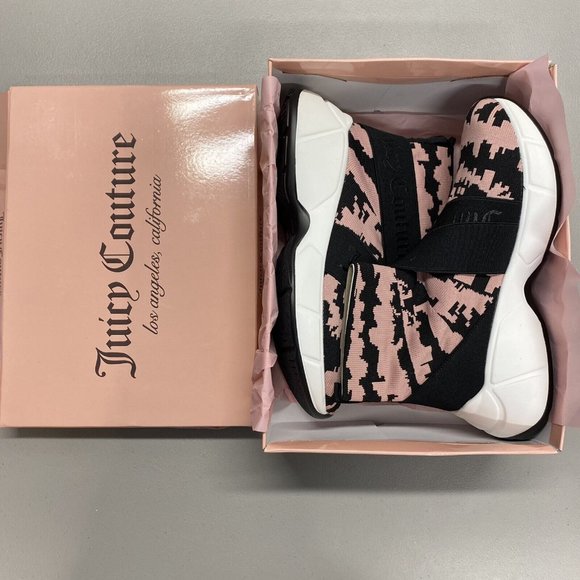 NIB JUICY COUTURE Women 9 Slip On High Top Knit Sneaker Shoes Pink Tie Dye Black - Picture 10 of 12
